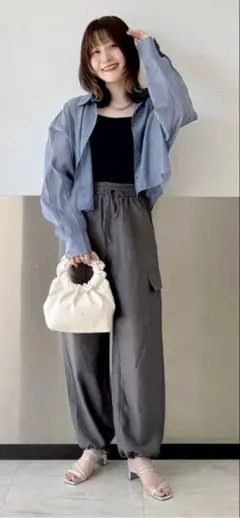 グレー ワイドパンツ コットン混紡