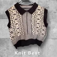 【美品】韓国ファッション 幾何学模様 ニットベスト