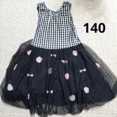 パンパンチュチュ お花とリボンのバルーンワンピ/ブラックギンガム 140cm