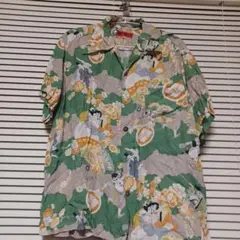 つば九郎 レーヨン アロハ シャツ Lサイズ 東京ヤクルトスワローズ