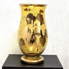 ボヘミアンガラスの花瓶 フラワーベース 壺 チェコスロバキア製 かびん