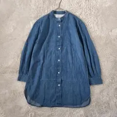無印良品　婦人　洗いざらし　デニムスタンドカラー長袖ロングシャツ