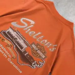 90s USA製 ハーレーダビッドソン フレイム オレンジ 両面Tシャツ 321