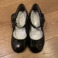 リボン付き黒エナメルフォーマルシューズ 21.0cm