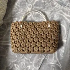 ブラウン かごバッグ 立体編み込み