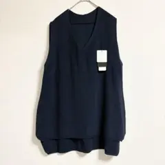 新品【アリエル】ニットベスト Vネック プルオーバー M~L ネイビー 洗える