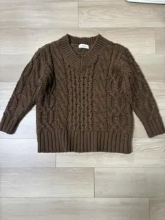♡ミラオーウェン♡ブラウン ケーブルニット Vネック セーター