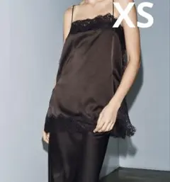 ZW コレクション　サテンレーストップス ダークブラウン　ZARA