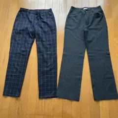 ネイビーとグレーのチェック柄スラックス2本組
