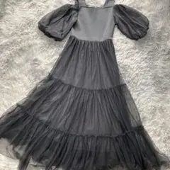 LATO＊CALLE パフ袖チュールレースティアードロングワンピースF美品