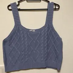 COLZA ライトブルー ケーブル編み ニットベスト