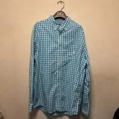 CHAPS 水色 チェック柄 長袖シャツ