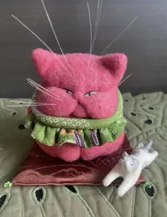 中古品【桃色猫＆白サバトラ猫】2個セット♡猫♡福猫♡