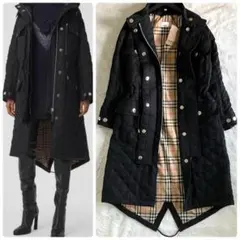 新品未使用 バーバリー ティッシ期 トレンチモッズコート S ブラック×ベージュ