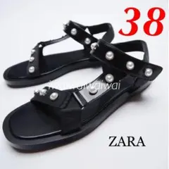 新品 ZARA 38 パール フラット サンダル