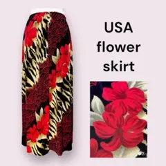 vintageヴィンテージスカート花柄レオパードゴムレトロUSA海外古着