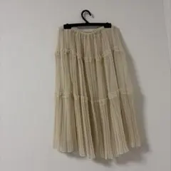 ベージュ シフォン プリーツ フレアスカート　白　スカート　ヴィンテージ　古着
