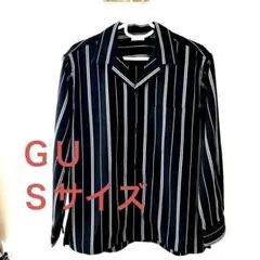 ＧＵ(ジーユー)長袖オープンカラーシャツ　ストライプ　黒　Ｓサイズ