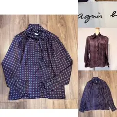 未使用★ agnes b. アニエスべー　シルク　ボウタイブラウス　総柄36のサムネイル