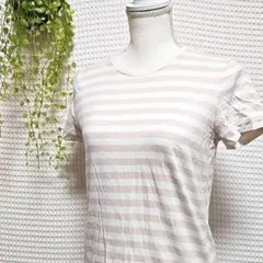 ☆ 無印良品 (S) ボーダー 半袖 クルーネック Tシャツ ベージュ
