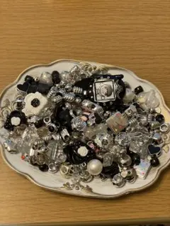 ＊黒白シルバービーズmix＊カスタムボール/キーホルダー対応/140ｇ