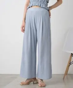 Kastane ストライプフレアタックパンツ ブルー アイスブルー 水色 ワイド