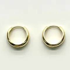 高品質 ぷっくりフープピアス K18ゴールド 13㎜ シルバー925 シンプル