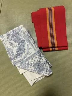 リバーシブル 半幅帯 赤×白地花柄 長襦袢 着物ショール 着付け小物 まとめ売りのサムネイル