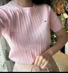トミーヒルフィガー半袖　薄手ニット　ピンクのサムネイル