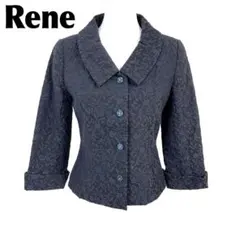 【美品】Rene 花柄刺繍 ジャケット 36 ネイビー 総裏地
