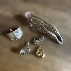 シルバー　ヘアクリップとイヤリングセット