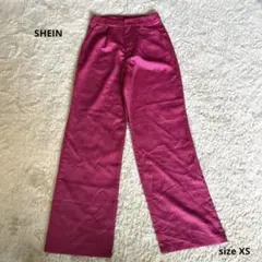 D9 SHEIN ハイウエストサテンワイドレッグパンツ ピンク XS