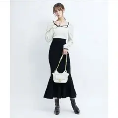 ROYAL PARTY デコルテライン配色ニットマーメイドワンピース