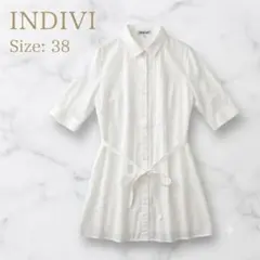 上品INDIVIストライプ柄 シャツチュニック 白 M きれいめ薄手ロールアップのサムネイル