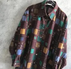古着シャツ 古着 シャツ レトロ ペインティング 柄シャツ 総柄 メンズ 長袖