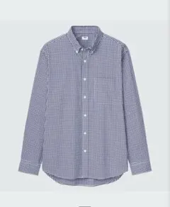 エクストラファインコットンブロードチェックシャツ（ボタンダウンカラー・長袖　青
