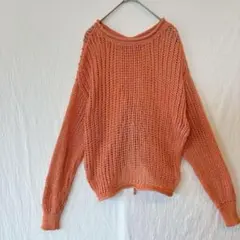 ジャストコレクション　メッシュ　ニット　プルオーバー オレンジ　透かし編み　F