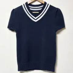 フォクシー 半袖 ポロニット 襟ライン トップス ネイビー 美品 40