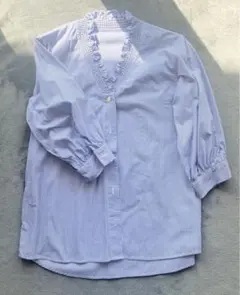 SLOBE IENAストライプ フリル Vネックシャツ