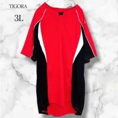 ティゴラ バイカラー切替 2ボタン ベースボールシャツ (XO) 赤 黒 大きい