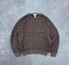 00’s 総柄3D ニット セーター ブラウン L アメカジ シティー