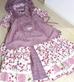 レア＊ピンクハウス 赤 ギンガムチェック カットワークワンピース