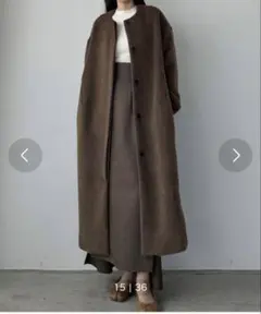 Louere シャギーノーカラーコクーンロングコート Lサイズ ブラウン