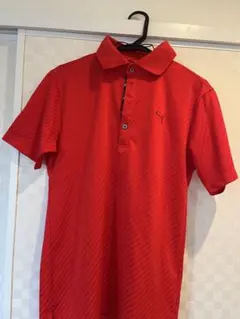 PUMA ストライプ柄 レッドポロシャツ Lサイズ