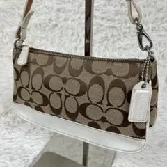 コーチ アクセサリーポーチ バッグ シグネチャー ホワイトレザー6094