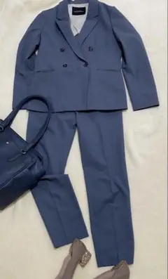 【美品】ブルー ダブルブレストジャケット パンツセットアップ