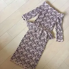 花柄レース ペプラムワンピース 長袖