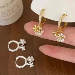花モチーフ フープピアス ゴールド シルバー