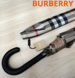 新品　BURBERRY チェック柄 長傘　レザーハンドル