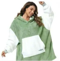 暖かい着る毛布 オーバーサイズ ブランケット パーカー 男女兼用グリーン
